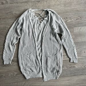 LIKE NEW! Guess Light Gray Cable Knit Cardigan